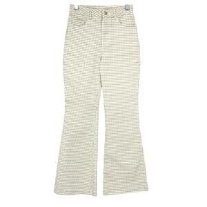 Hello Franki Flare Leg Jeans Girls Size Medium 10 Beige White Gingham Check